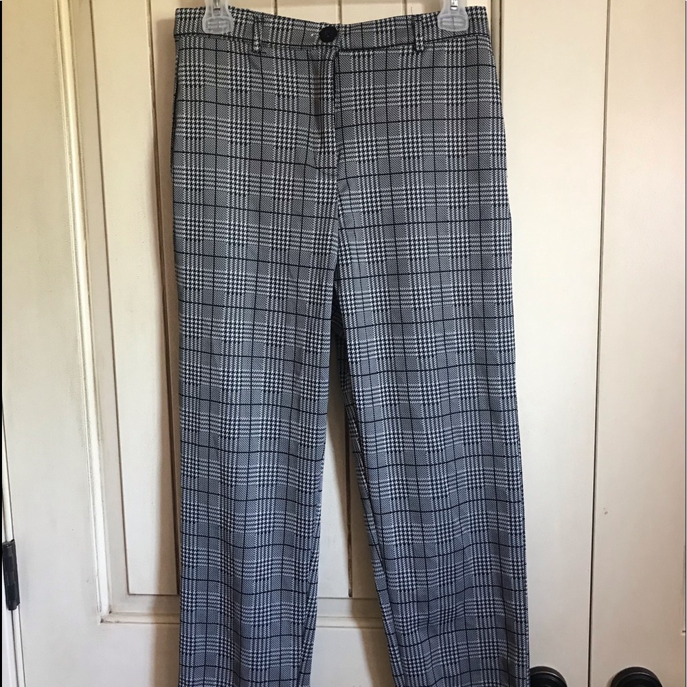 plaid button decor pants